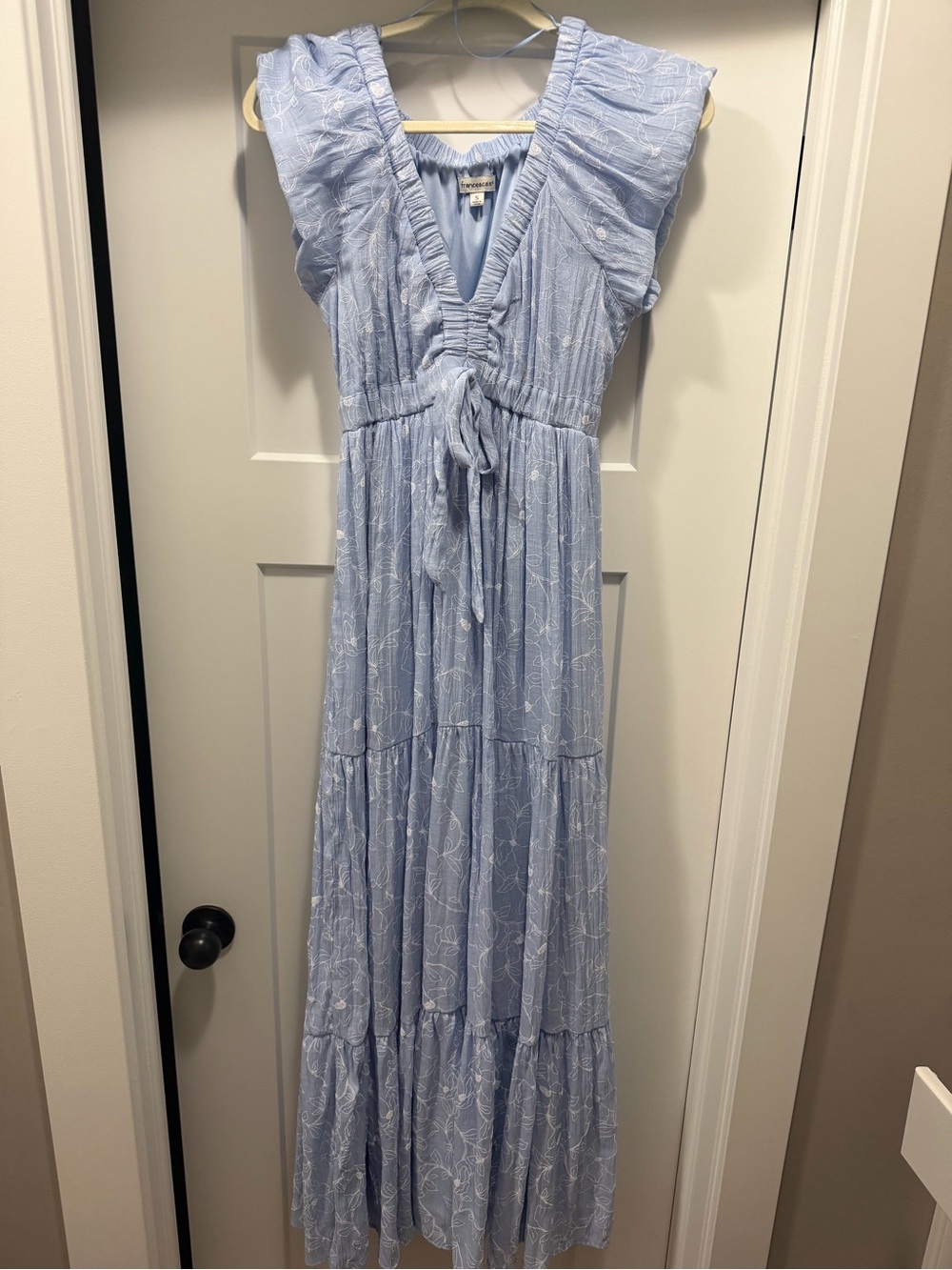 Francesca's Collections Light Blue Ruffle-Trim Maxi Dress